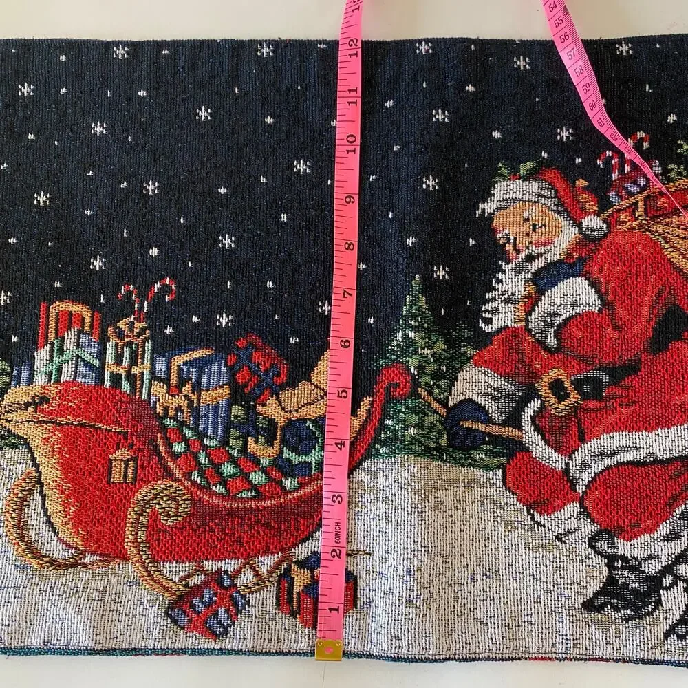 Set of 4 Tapestry Placemats Holiday Christmas Reversible Santa Ornaments 17 X 12